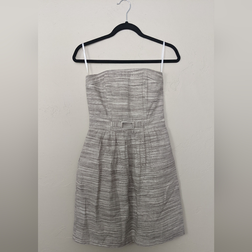 Banana Republic Linen Blend Dress Pockets Strapless Fully Lined Grey Size 0